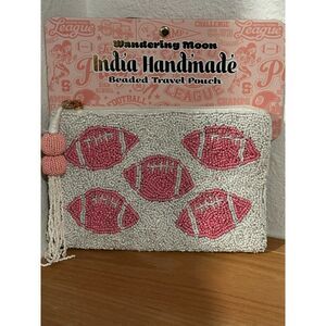 👻 Wandering Moon India Handmade Pink Football Beaded Travel Pouch NWT